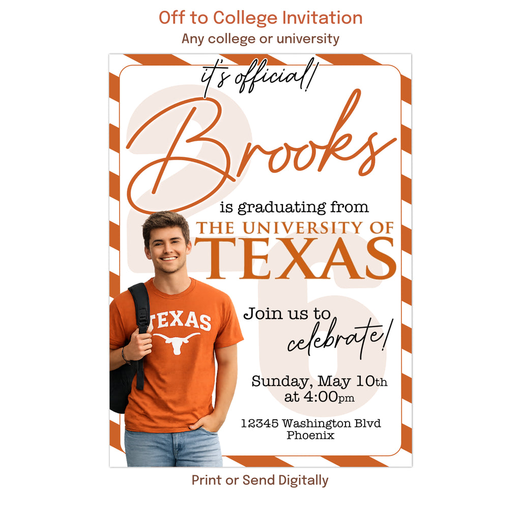 Personalized graduation party invitation template for high school senior with photo, 5x7 digital download
