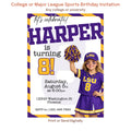 Custom sports birthday invitation in burnt orange team colors featuring a football fan birthday party invite with child photo and personalized name and age.