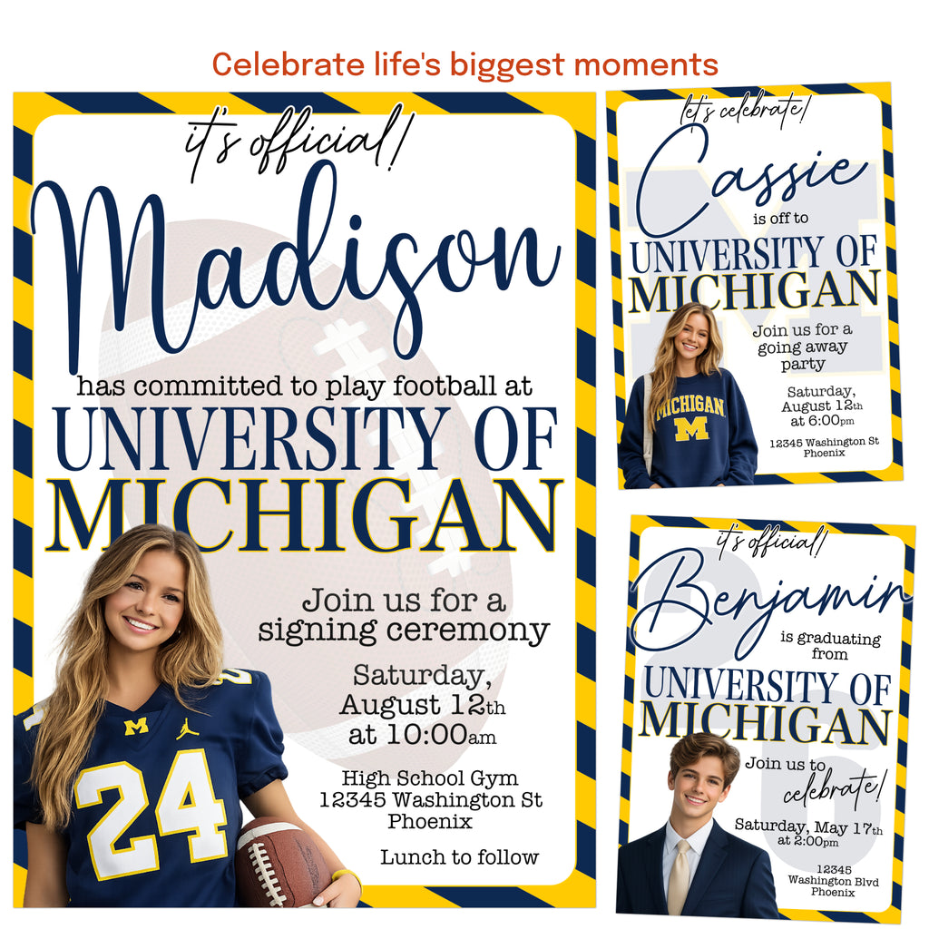 Red and gold sports birthday invitation inspired by football team colors with customizable name, age, and party details.