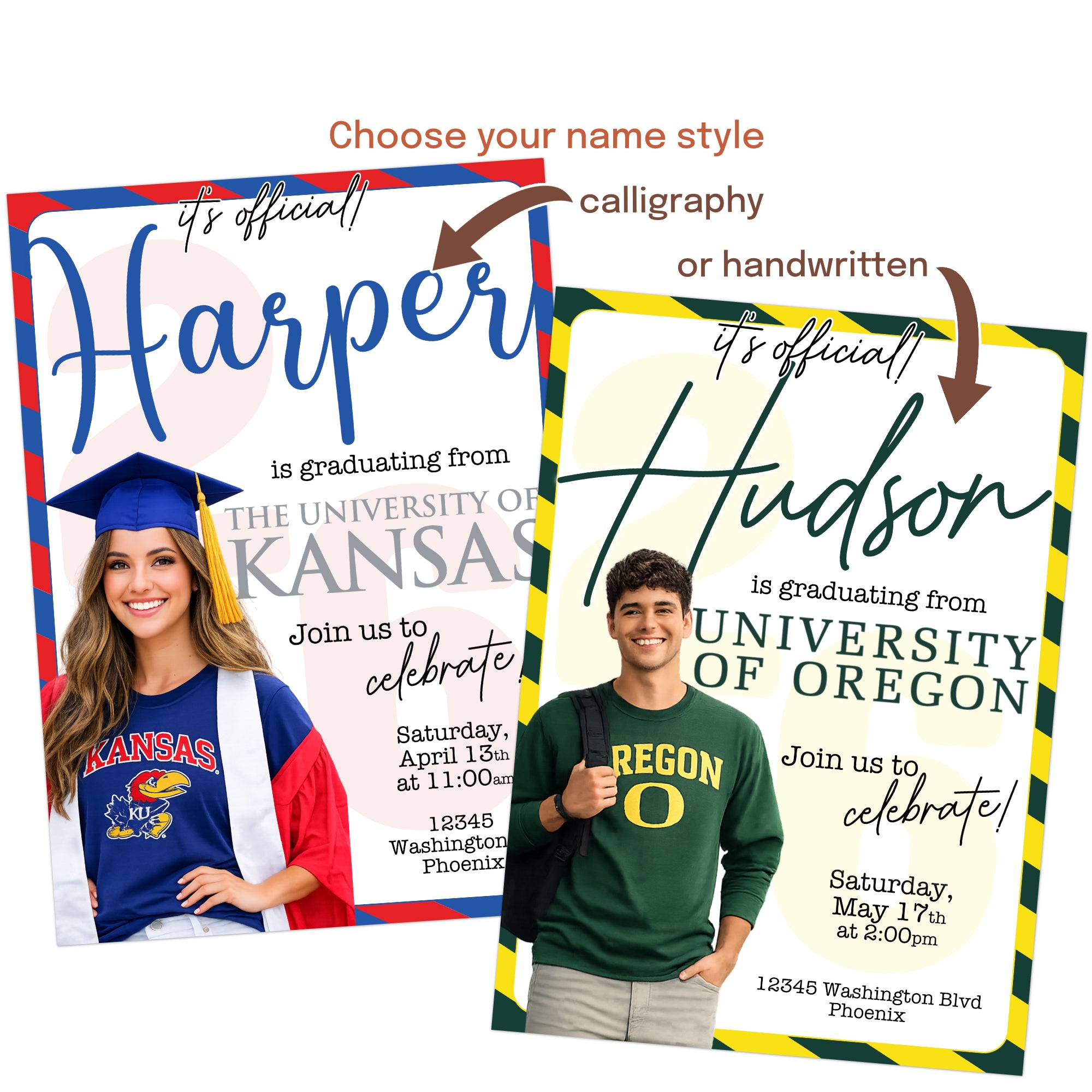 Custom college or university invitation. Choose your font style.