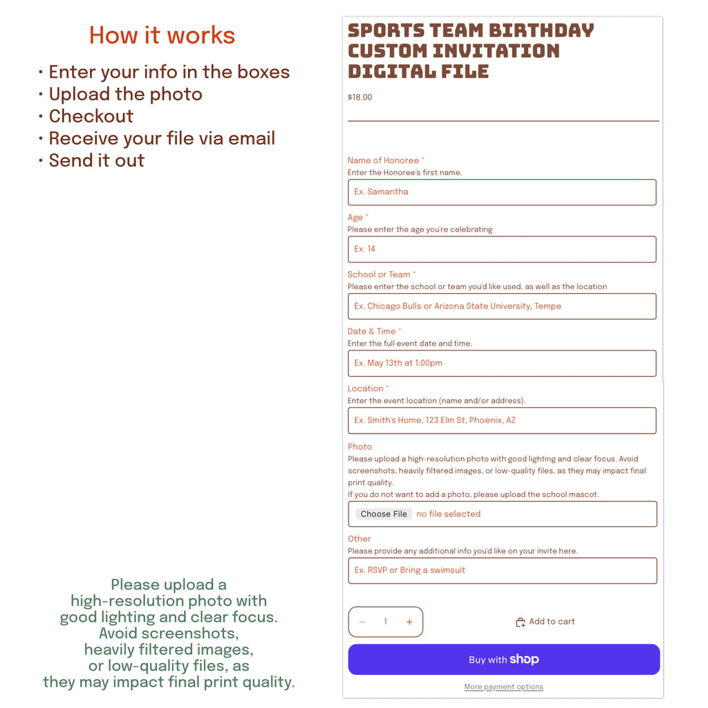 Custom sports birthday invitation template that can be personalized for any team colors including football, baseball, basketball, or soccer parties.