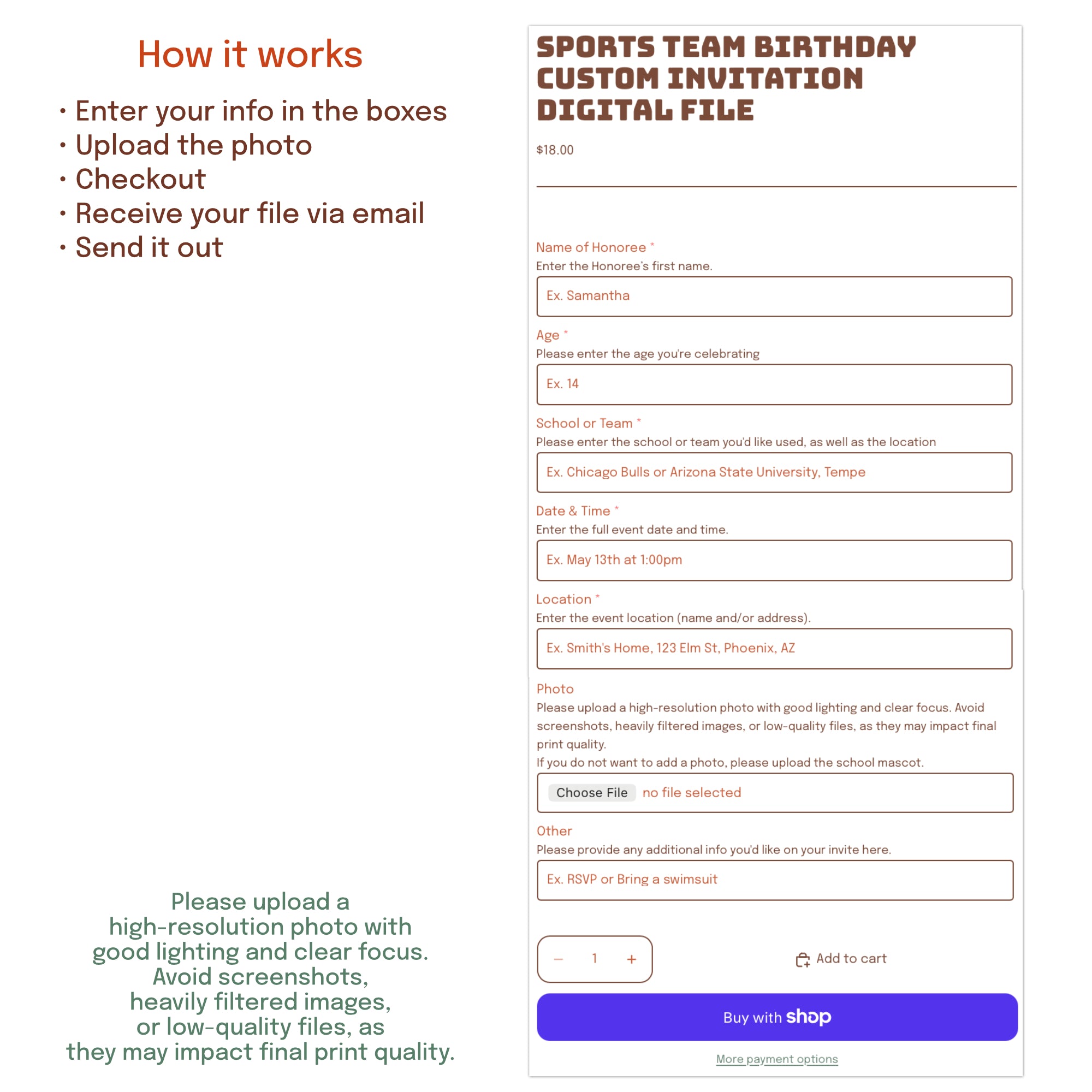 Custom sports birthday invitation template that can be personalized for any team colors including football, baseball, basketball, or soccer parties.