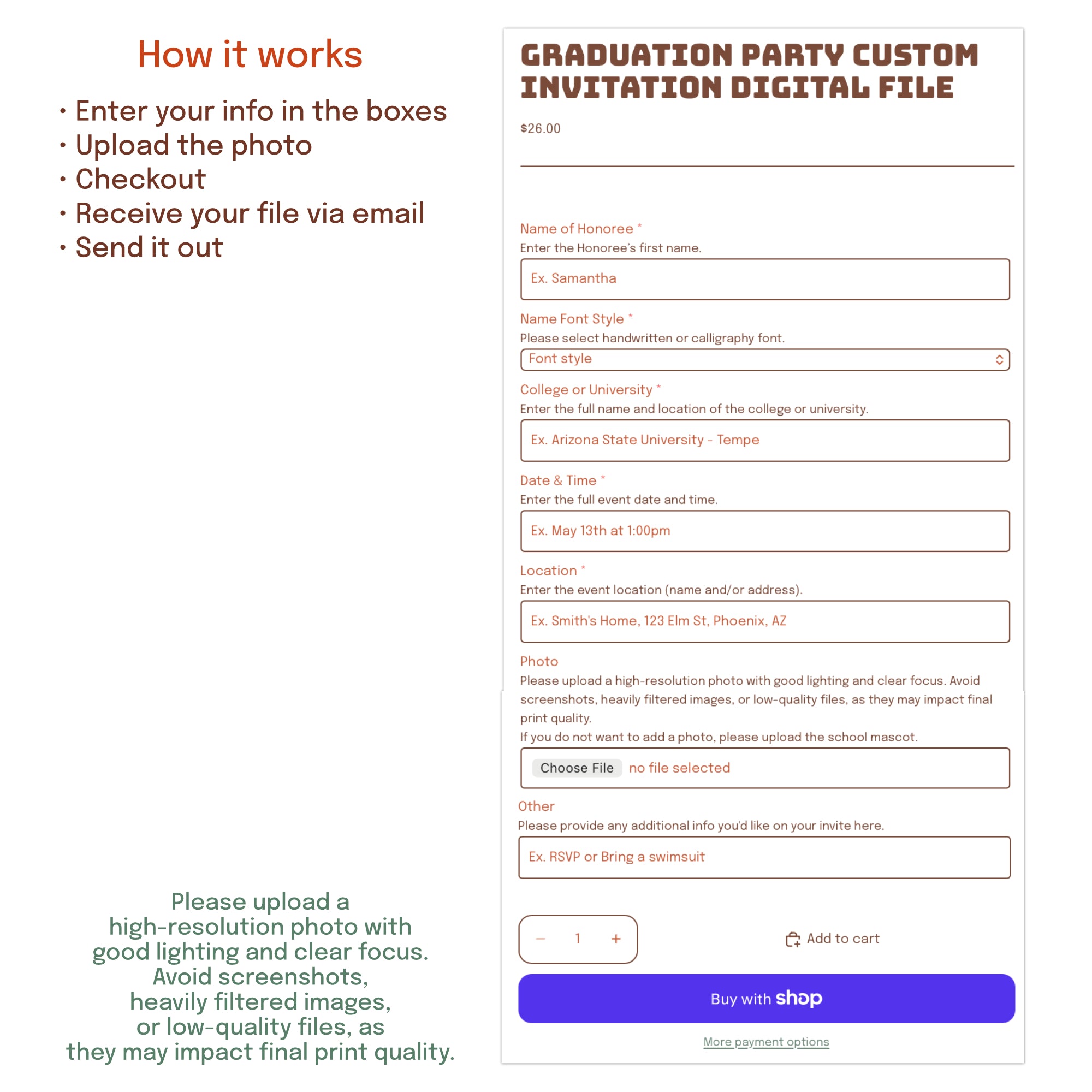 How to order personalized college graduation invitation digital download