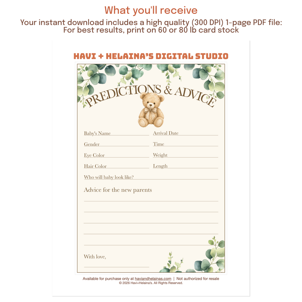 Printable advice card allowing guests to share parenting advice and well wishes for the parents-to-be.