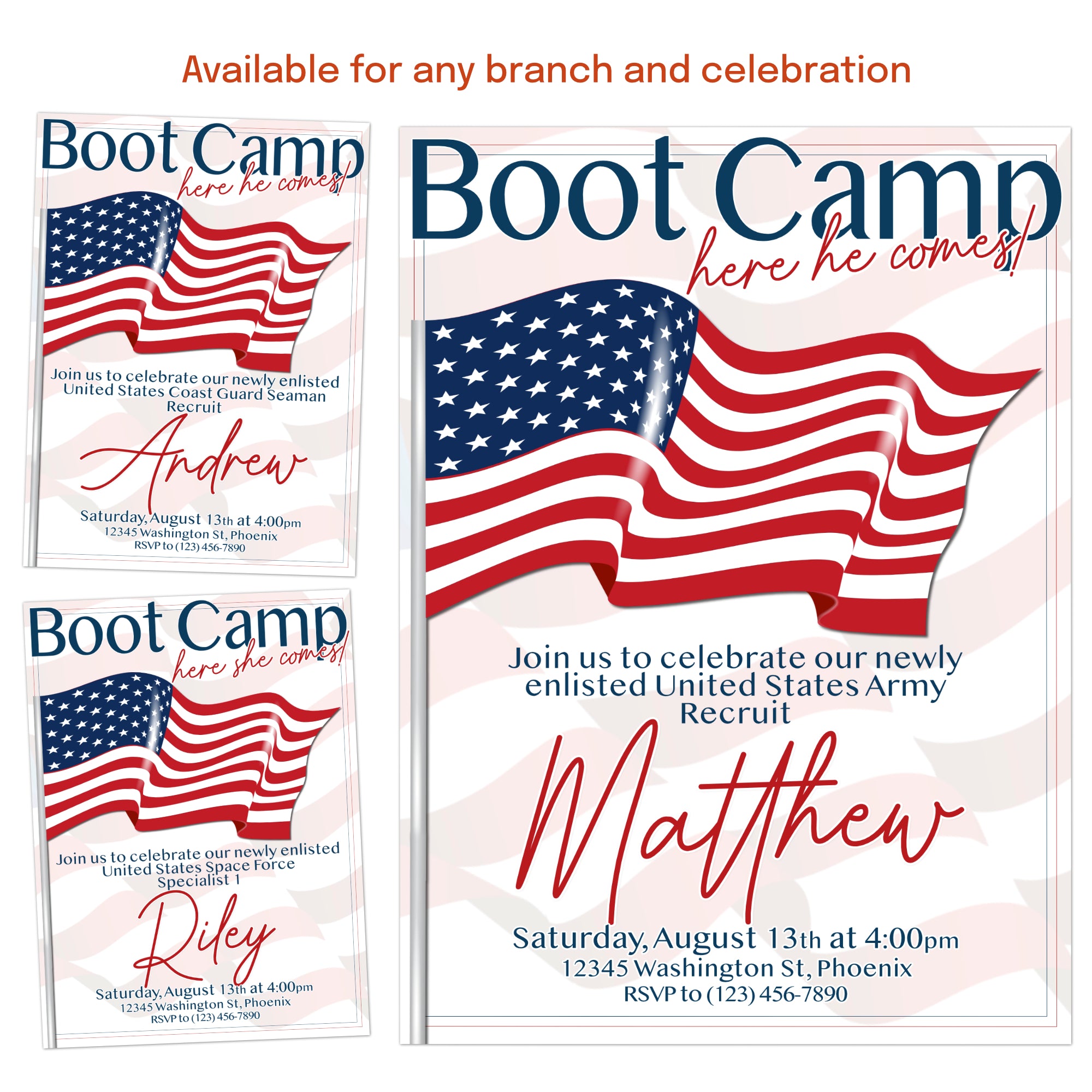 military boot camp invitation template red white blue patriotic design