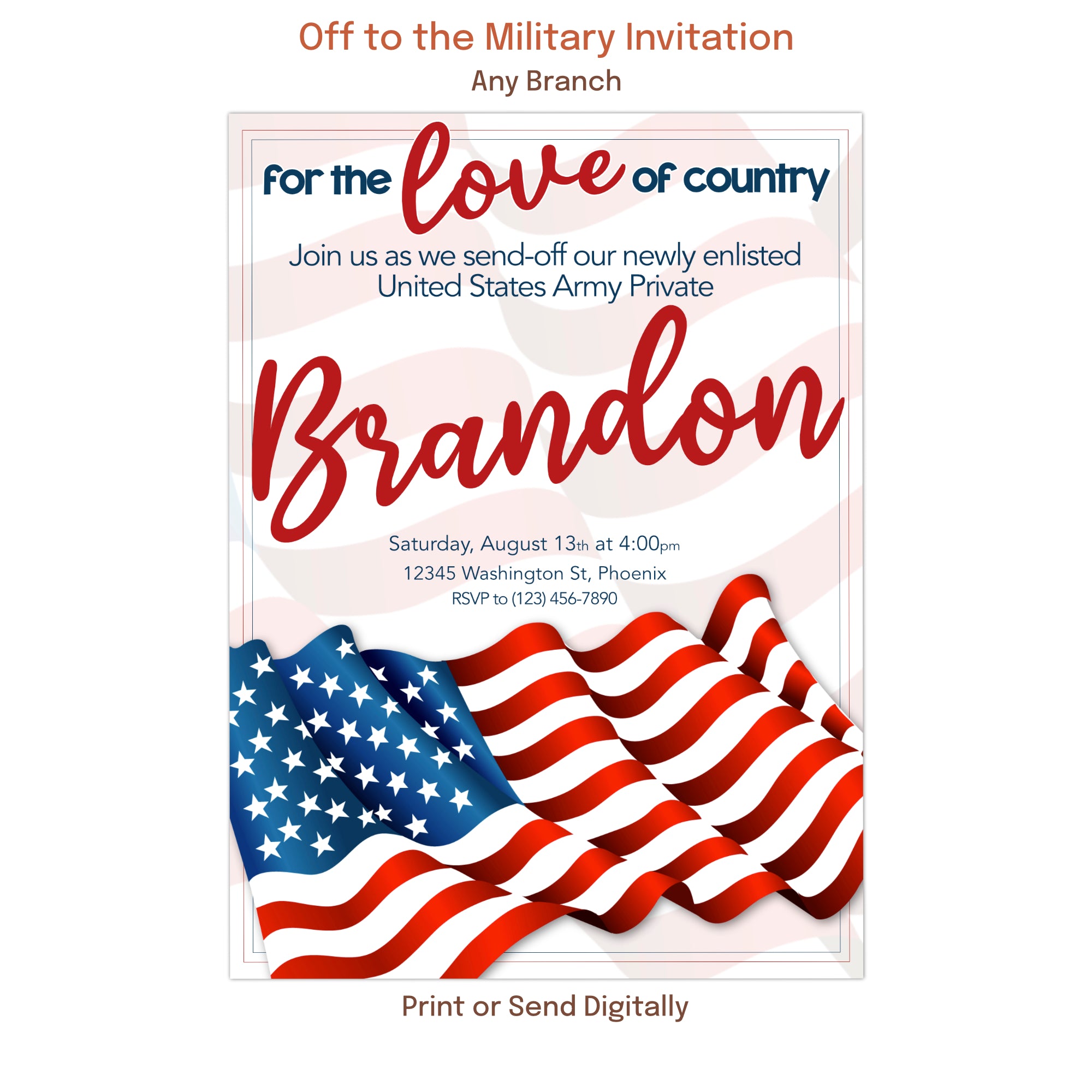 patriotic boot camp send off invitation for army recruit military enlistment party invite