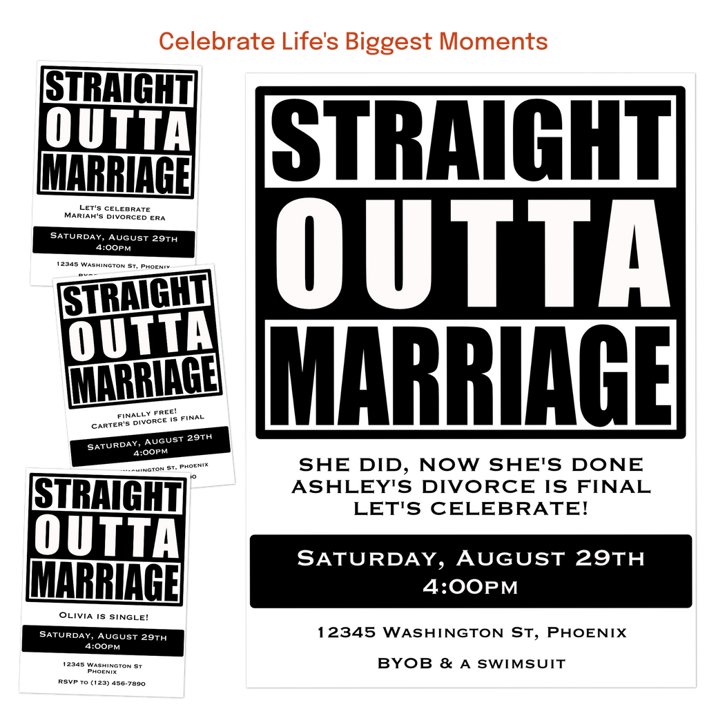 Funny divorce celebration invitation perfect for fresh starts and newly single parties.