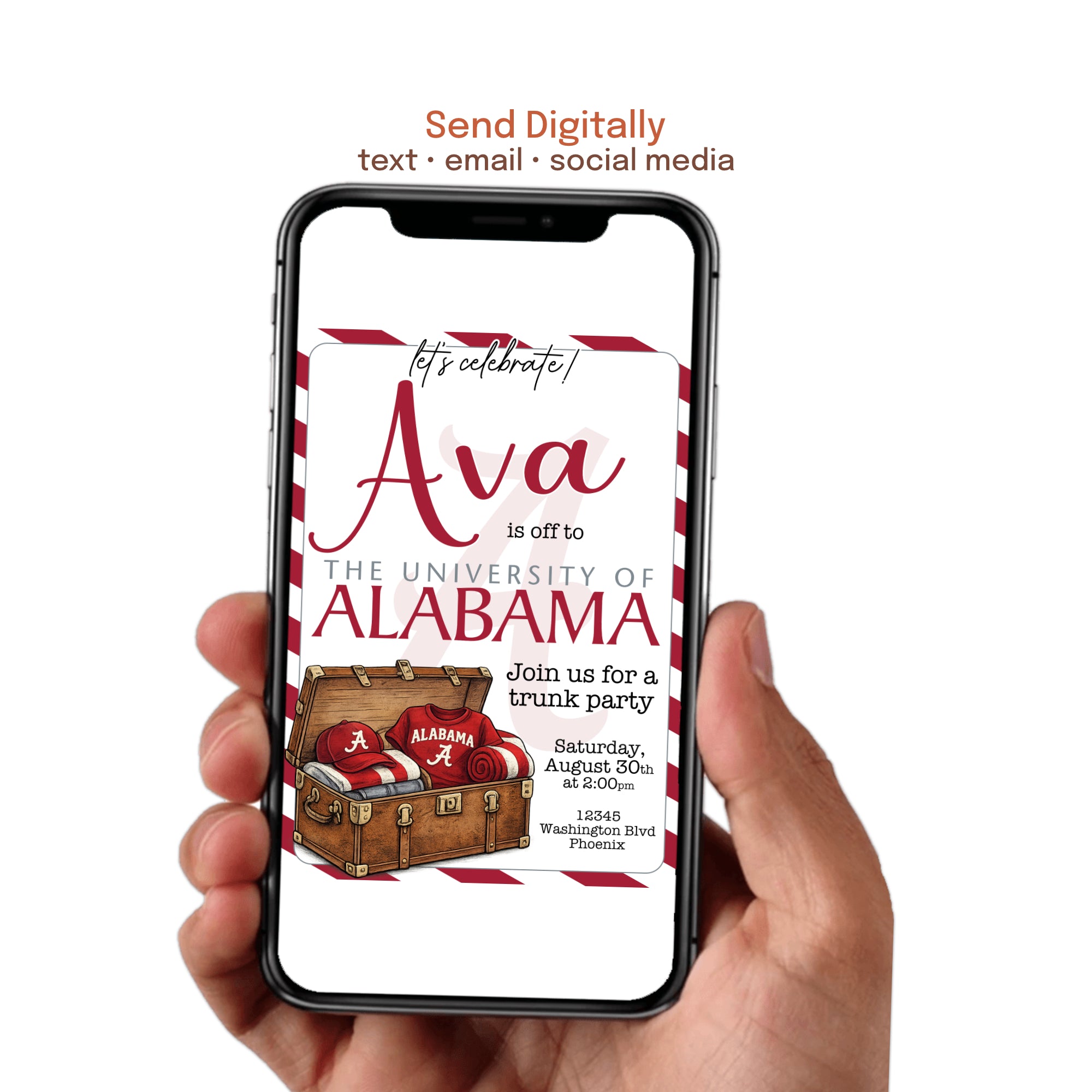 Personalized college send off invitation with photo for trunk party or going away celebration