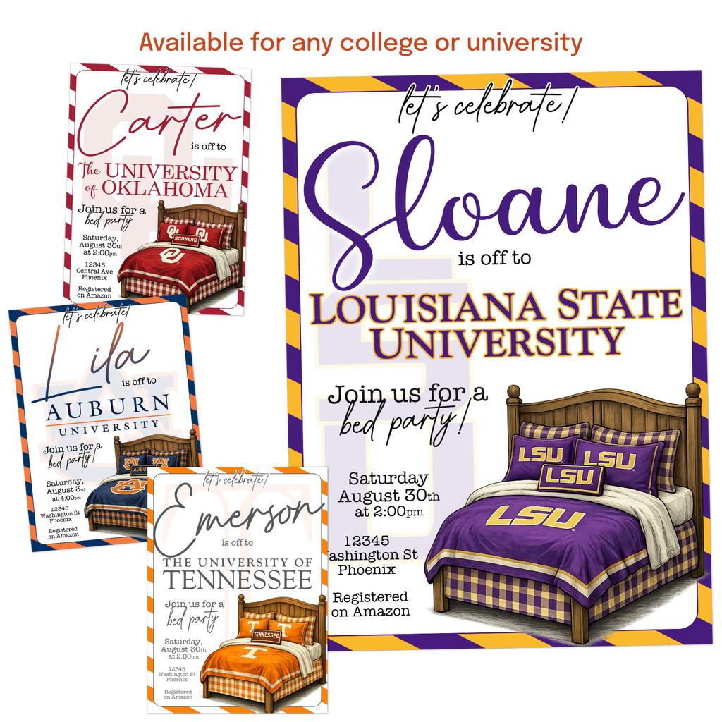 College send off invitation perfect for trunk party bed party or going away celebration