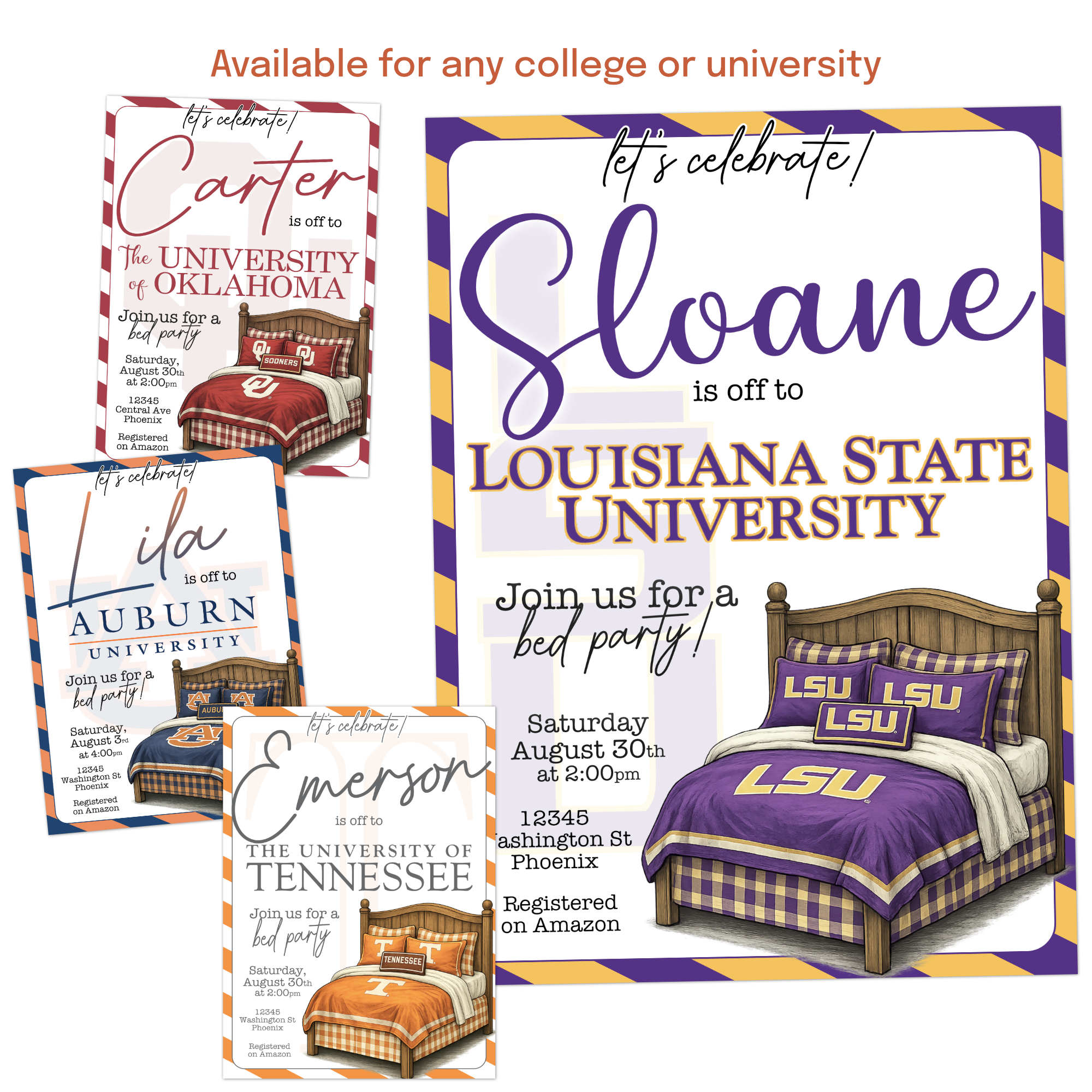 College send off invitation perfect for trunk party bed party or going away celebration