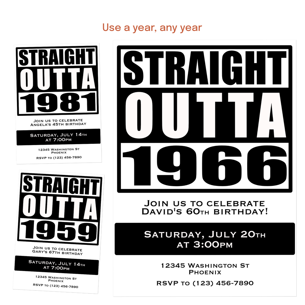Personalized birthday invitation featuring custom birth years and milestone birthday themes.