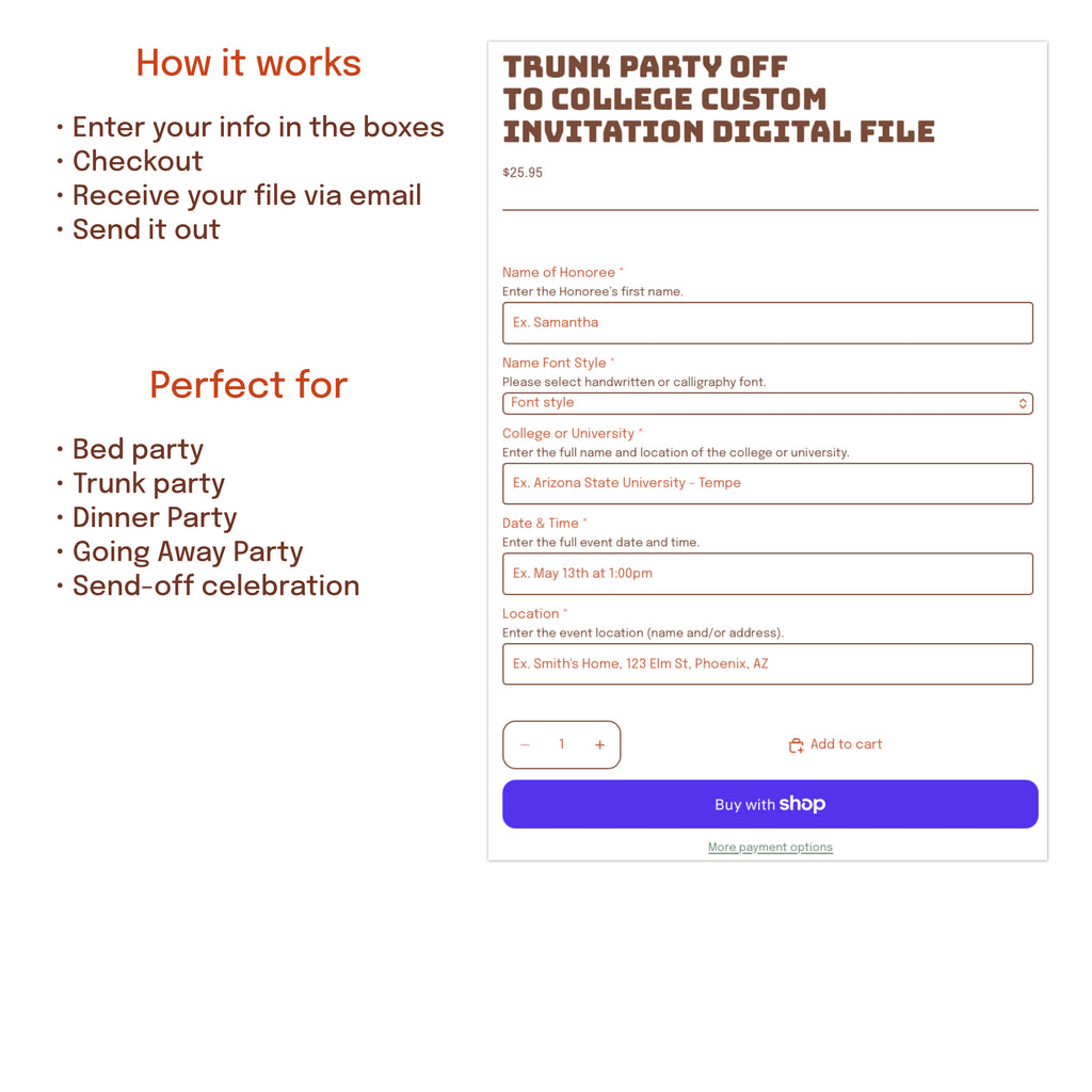 Digital trunk party invitation file delivered for printing or sending by text email or social media