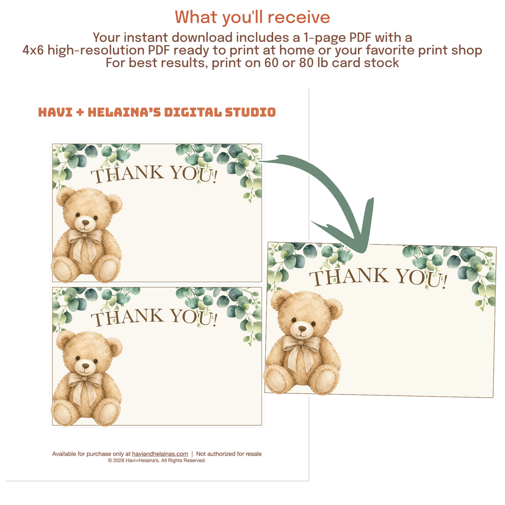 Printable thank you card that can be edited using Canva, photo editing apps, or design software.