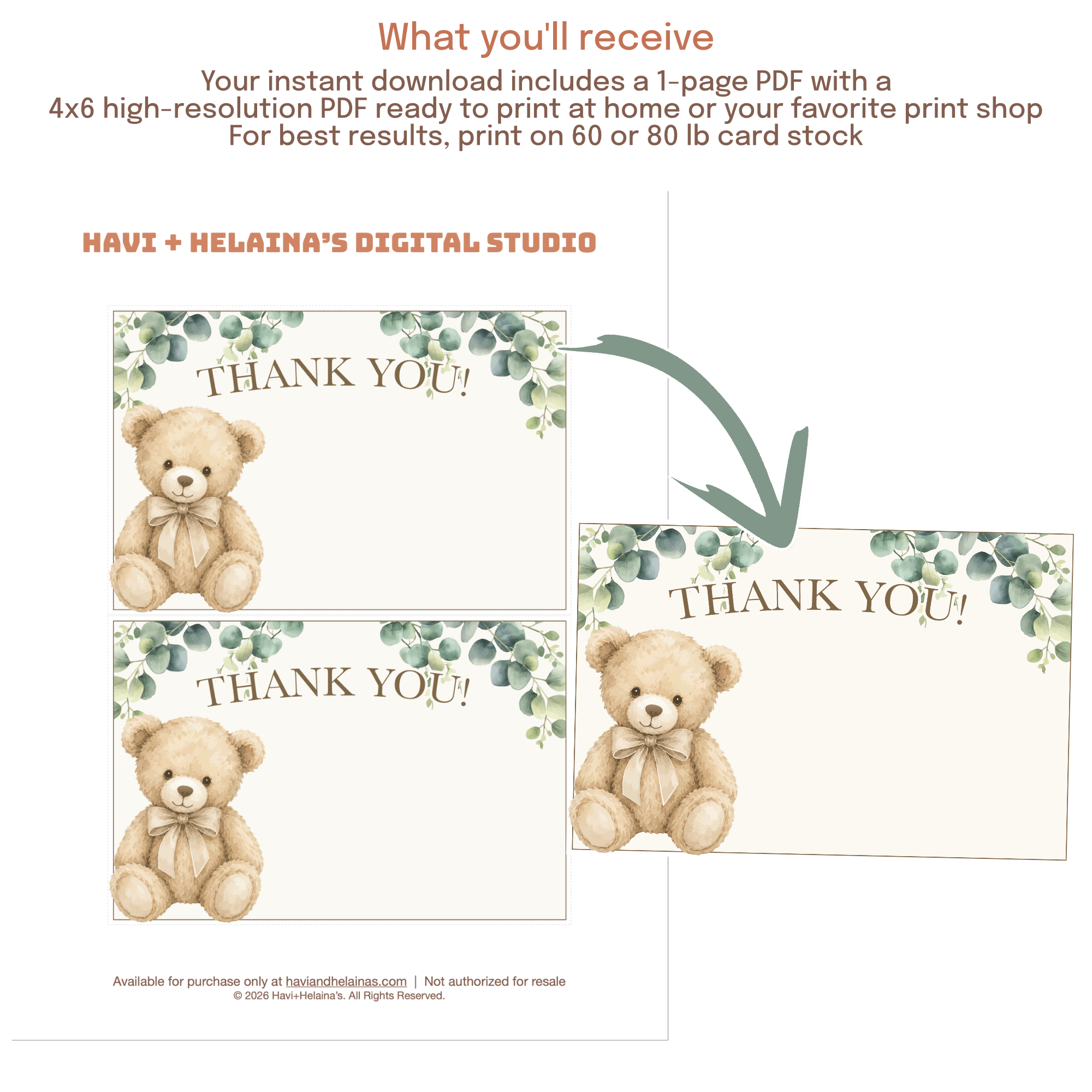 Printable thank you card that can be edited using Canva, photo editing apps, or design software.