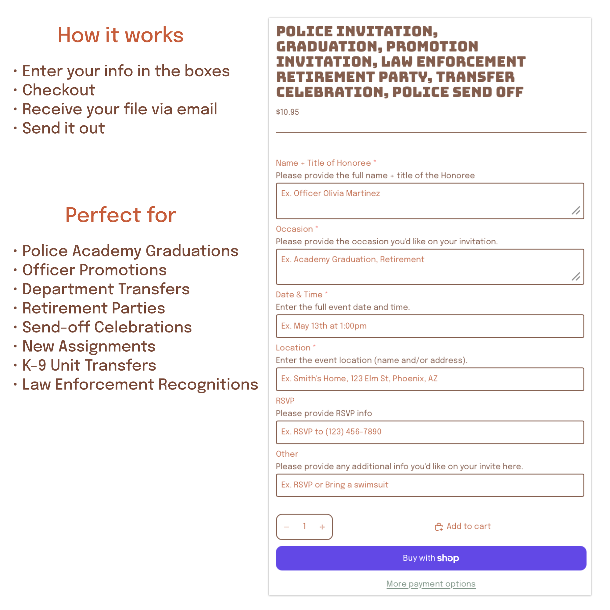 Police invitation design customized for graduations, promotions, retirements, transfers, and officer celebrations