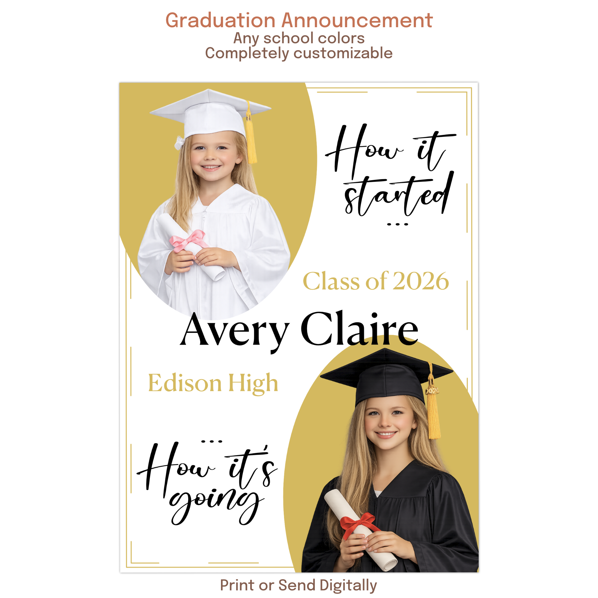 graduation announcement with photos how it started how it’s going baby and senior photo design