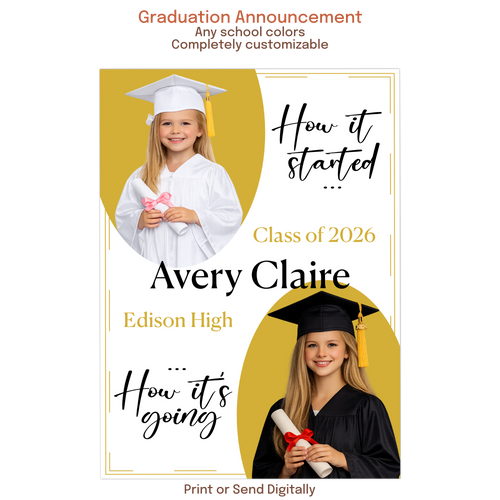 graduation announcement with photos how it started how it’s going baby and senior photo design
