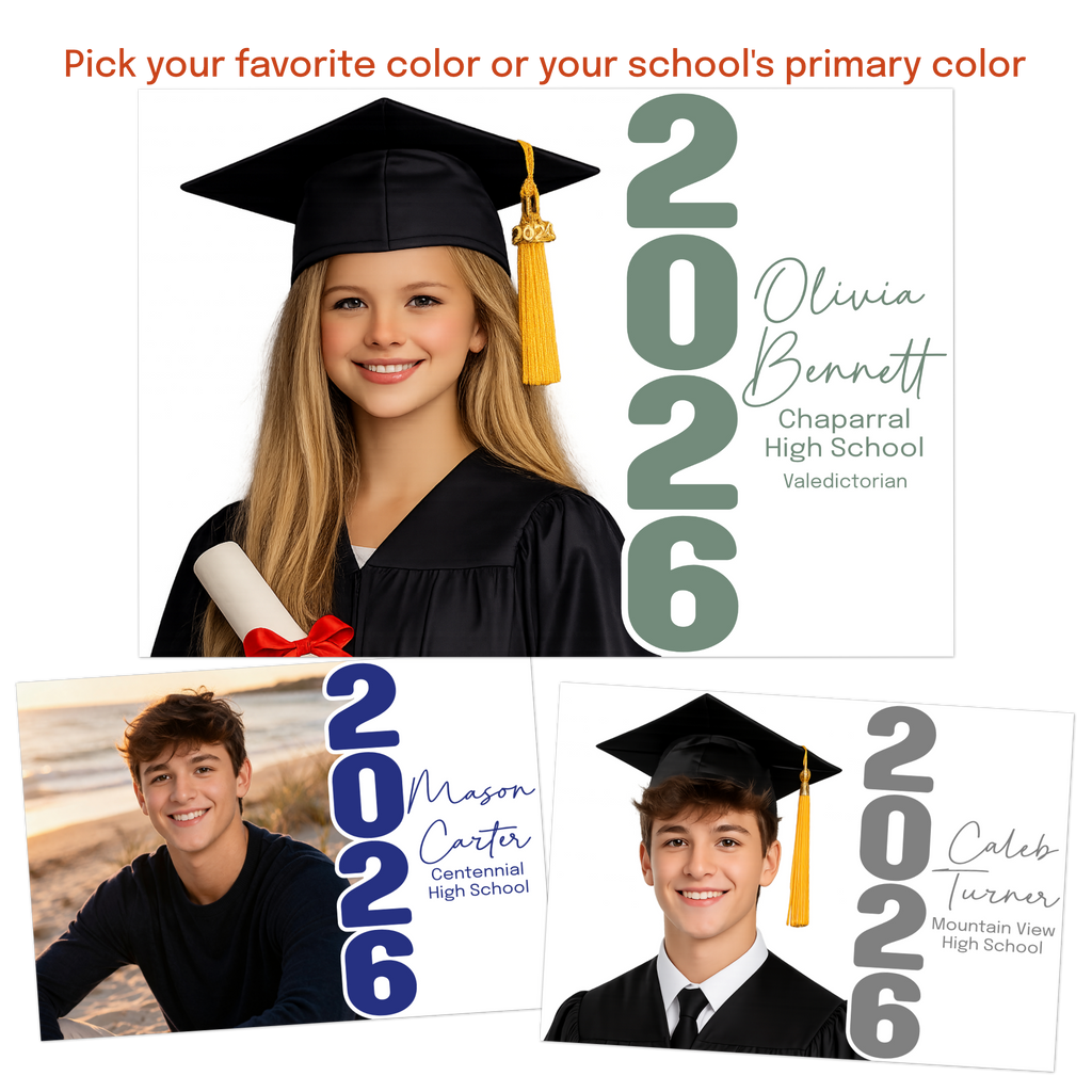 High school graduation announcement featuring senior photo and personalized details