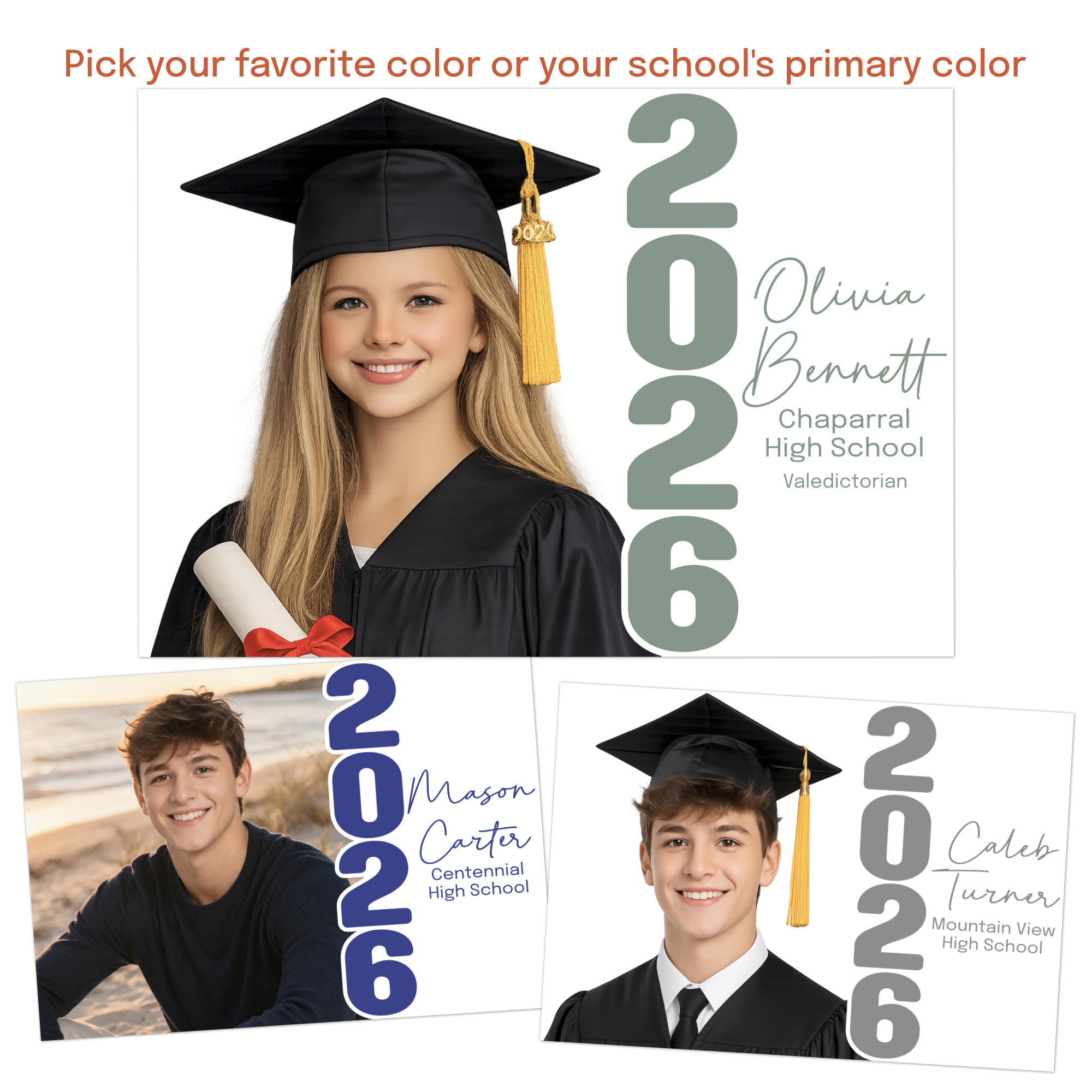 High school graduation announcement featuring senior photo and personalized details