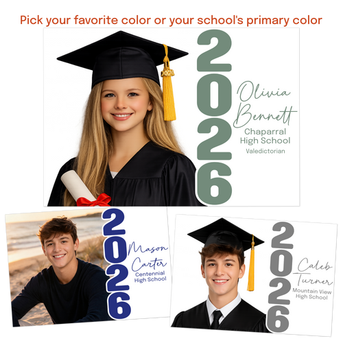 High school graduation announcement featuring senior photo and personalized details