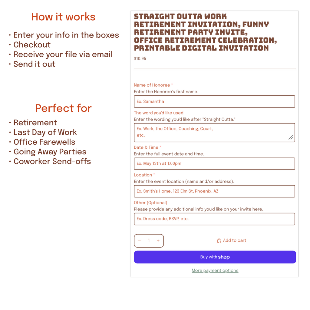 Directions for how to place an order and customize your invitation.