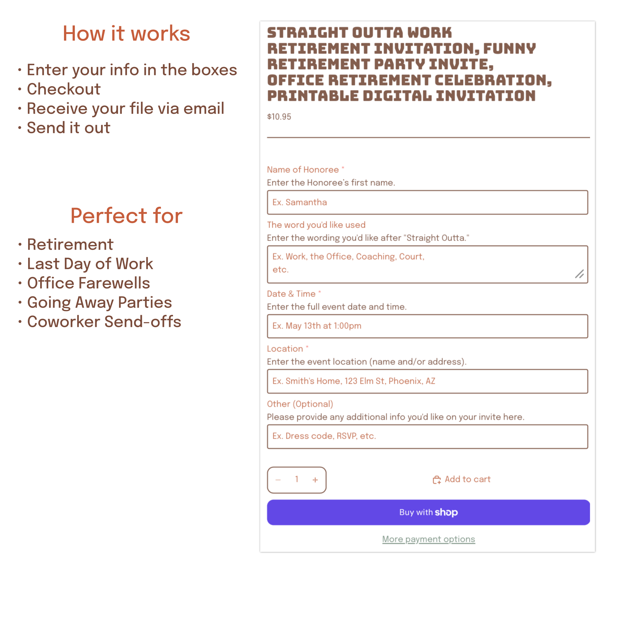 Directions for how to place an order and customize your invitation.