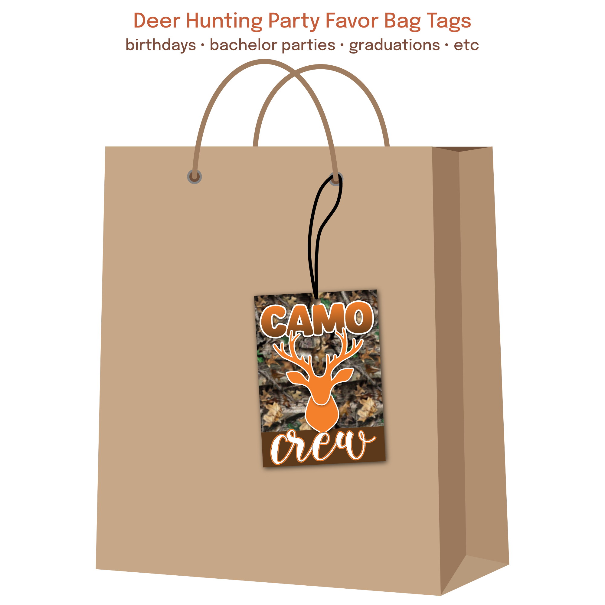printable camo bag tags instant download deer hunting party favor tags easy to print and cut