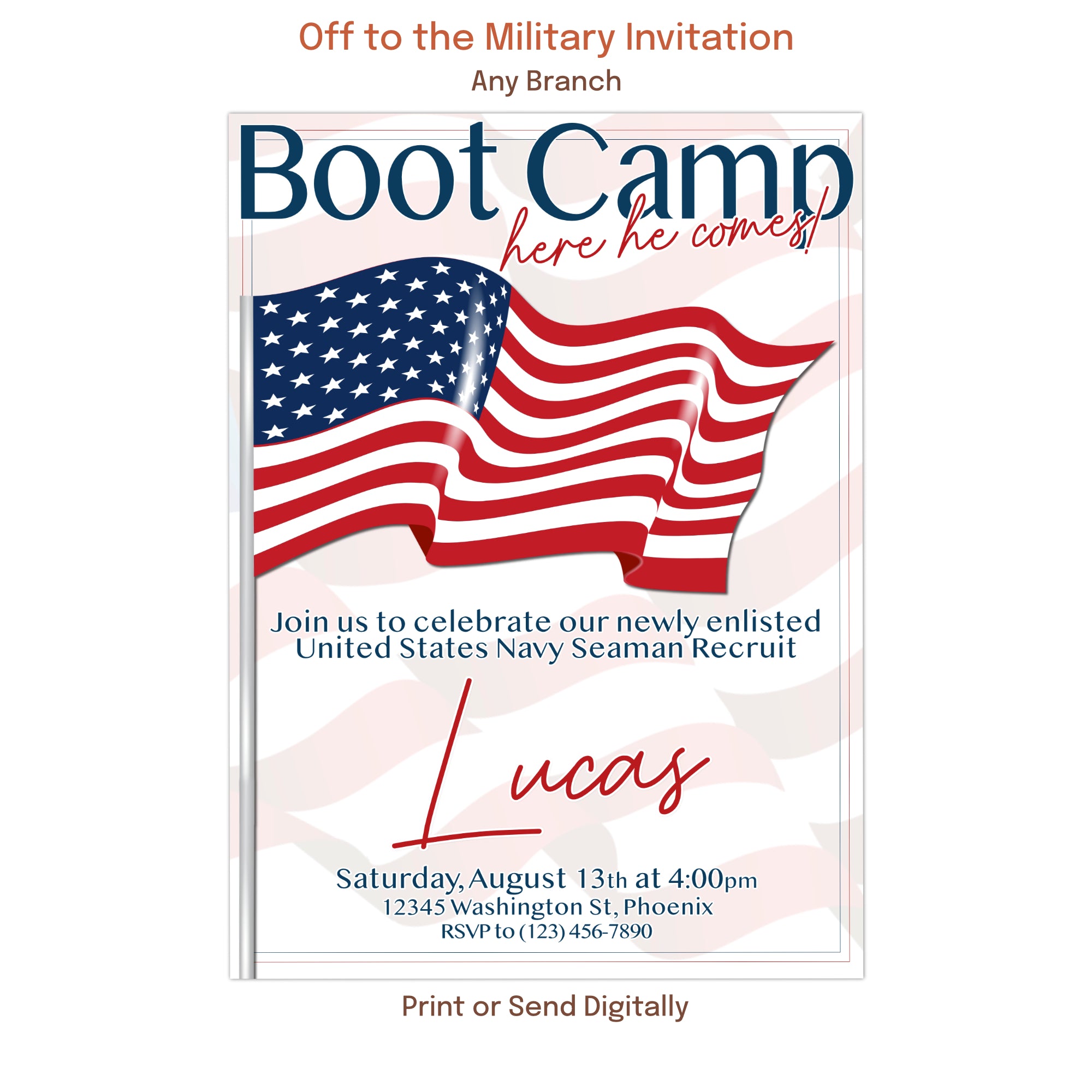 boot camp send off invitation for navy recruit patriotic military enlistment party invite