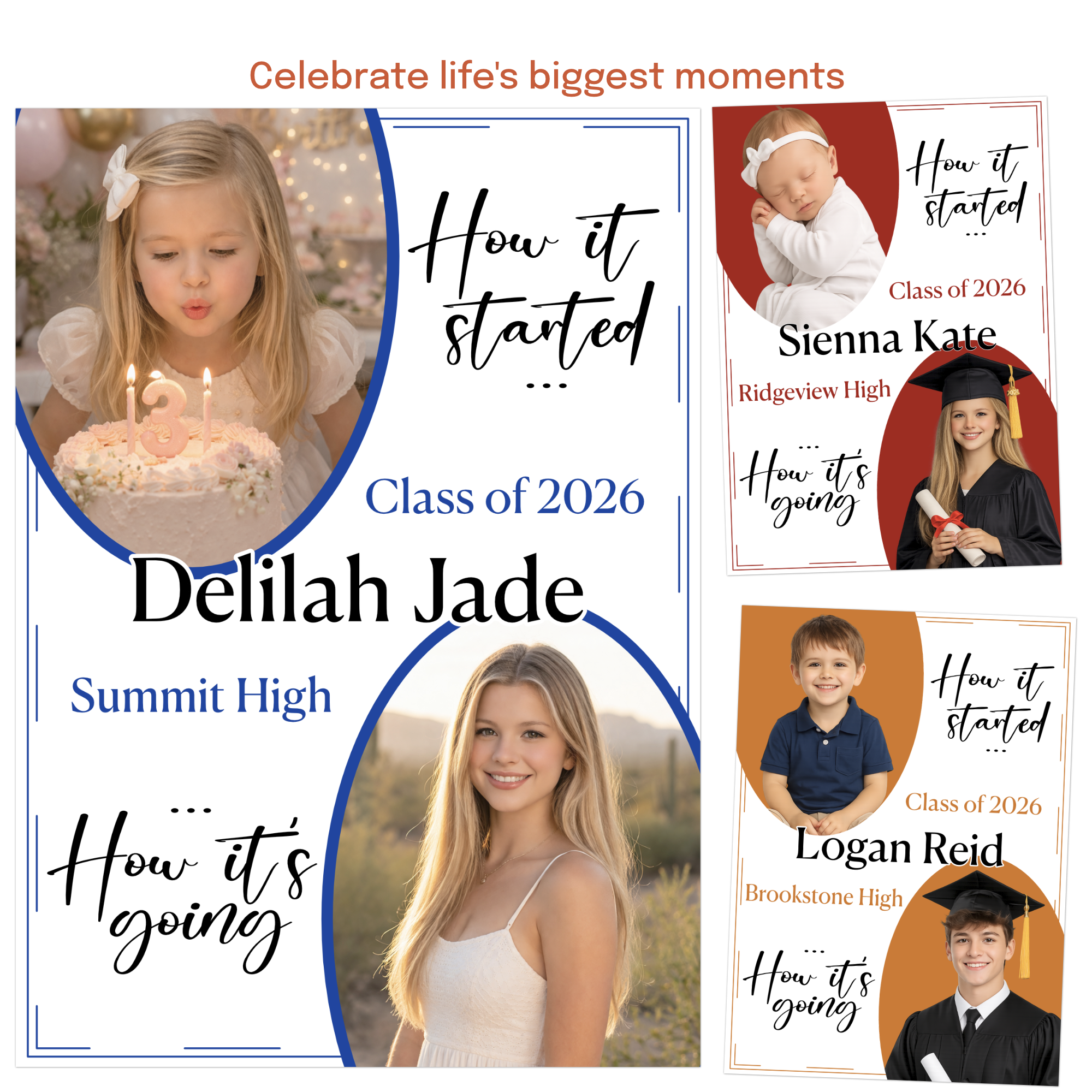 minimalist graduation announcement design with baby and senior pictures