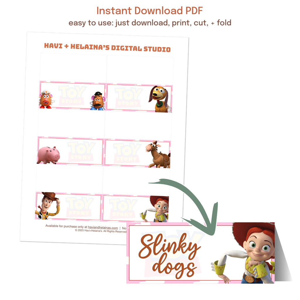 Printable food labels and place cards displayed at graduation parties, birthdays, baby showers, gender reveals, and retirement celebrations