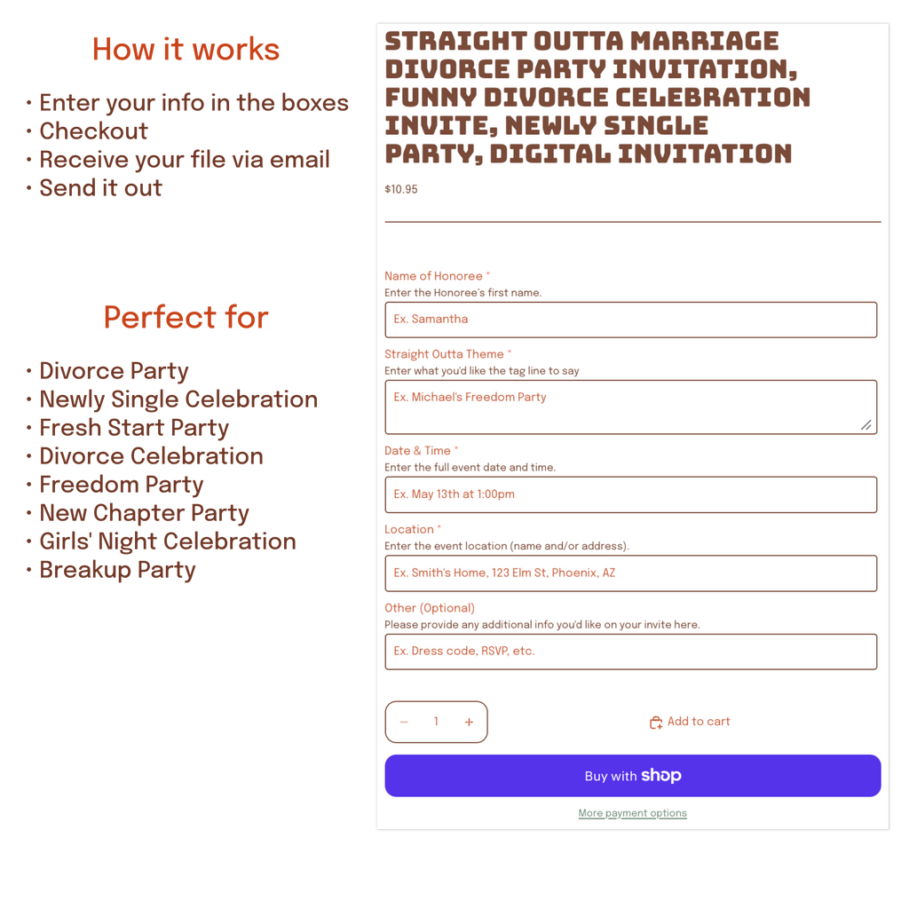 Straight Outta Marriage invitation for divorce celebrations, freedom parties, and breakup gatherings.