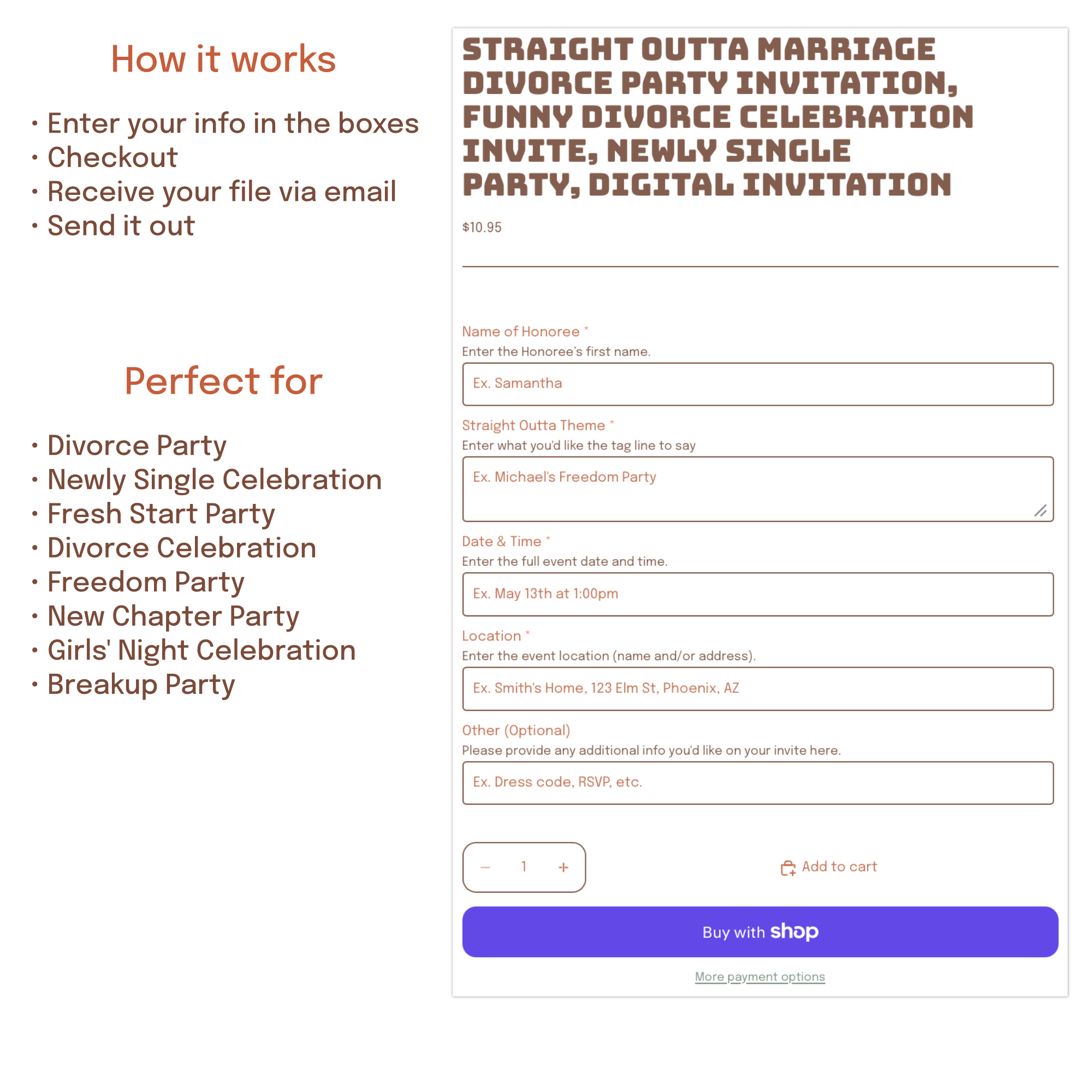 Straight Outta Marriage invitation for divorce celebrations, freedom parties, and breakup gatherings.