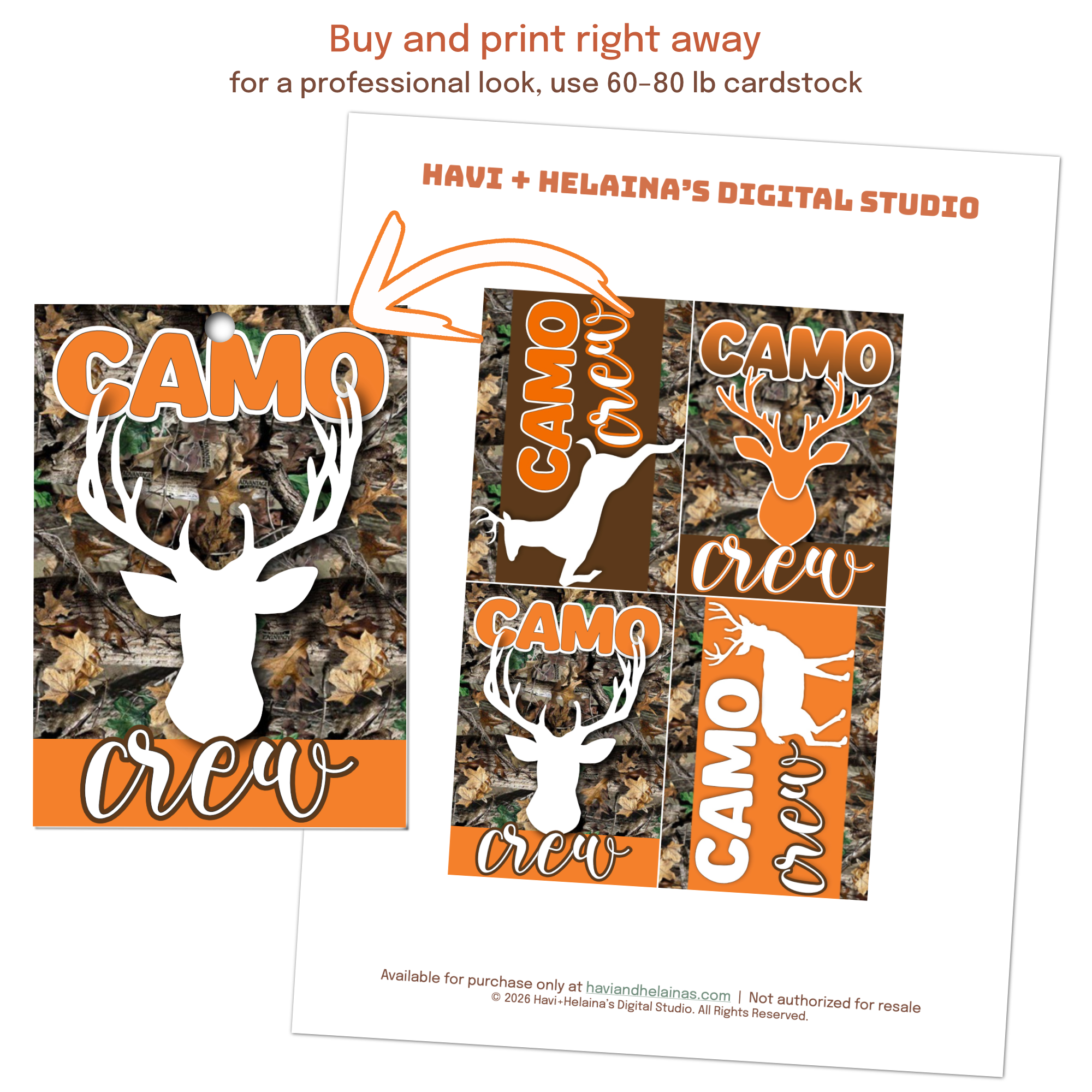 camo hunting bag tags attached to party favor bags for boys birthday outdoor themed party