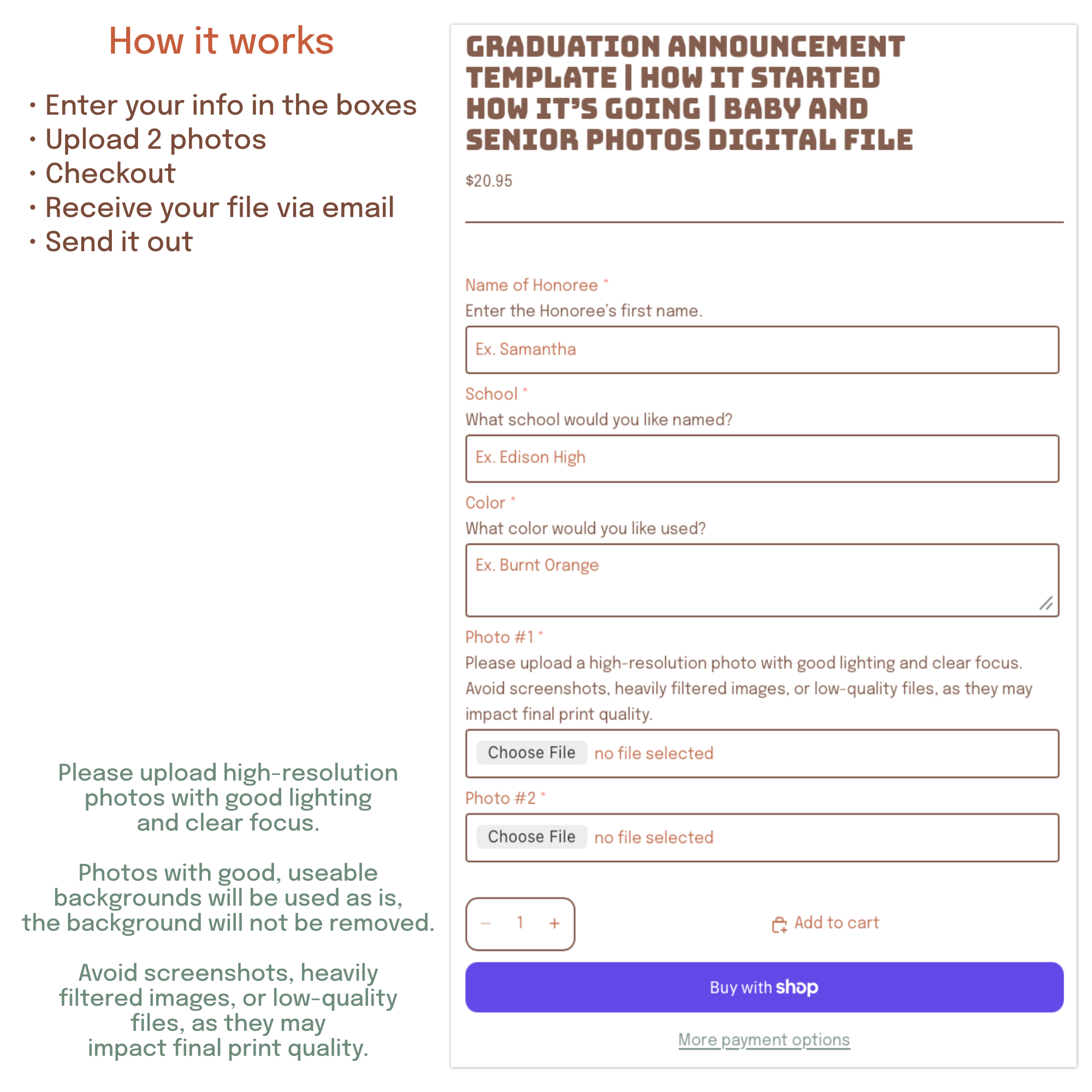 custom graduation announcement with name school colors and photos