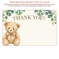 Printable teddy bear thank you card featuring watercolor teddy bear artwork and eucalyptus greenery.