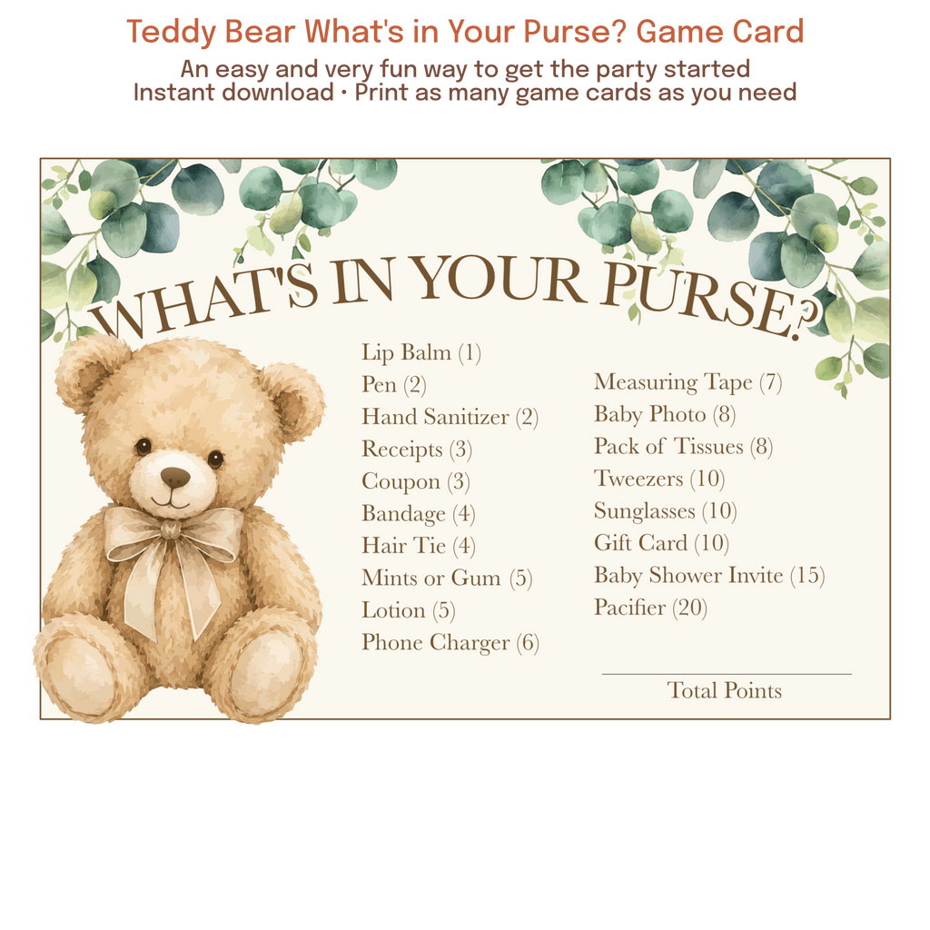 Teddy Bear What's In Your Purse Game