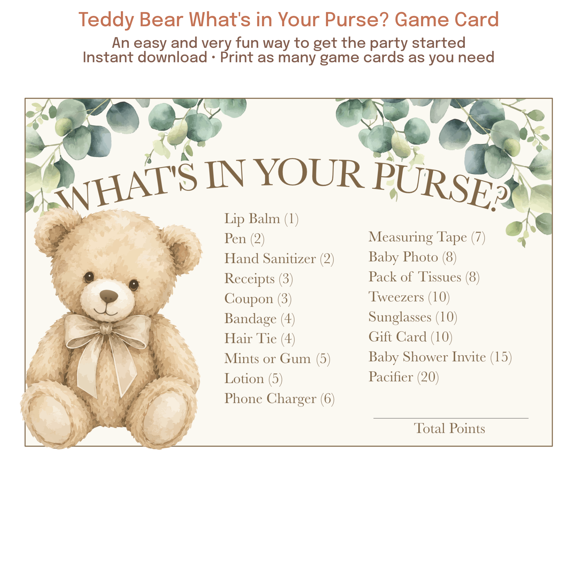 Teddy Bear What's In Your Purse Game