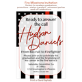 Custom firefighter graduation invitation featuring a thin red line flag design, personalized photo, and fire academy graduation celebration details.