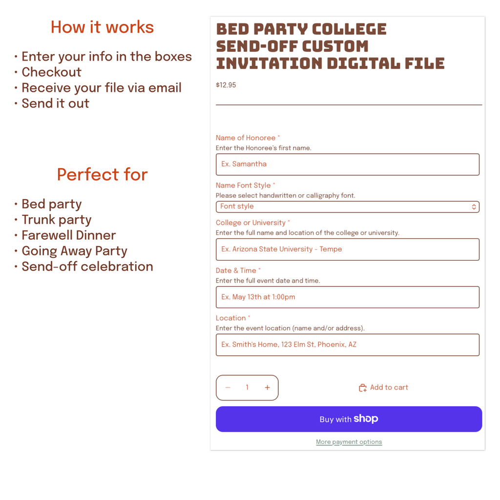 college send off invitation template customizable for any university colors or theme