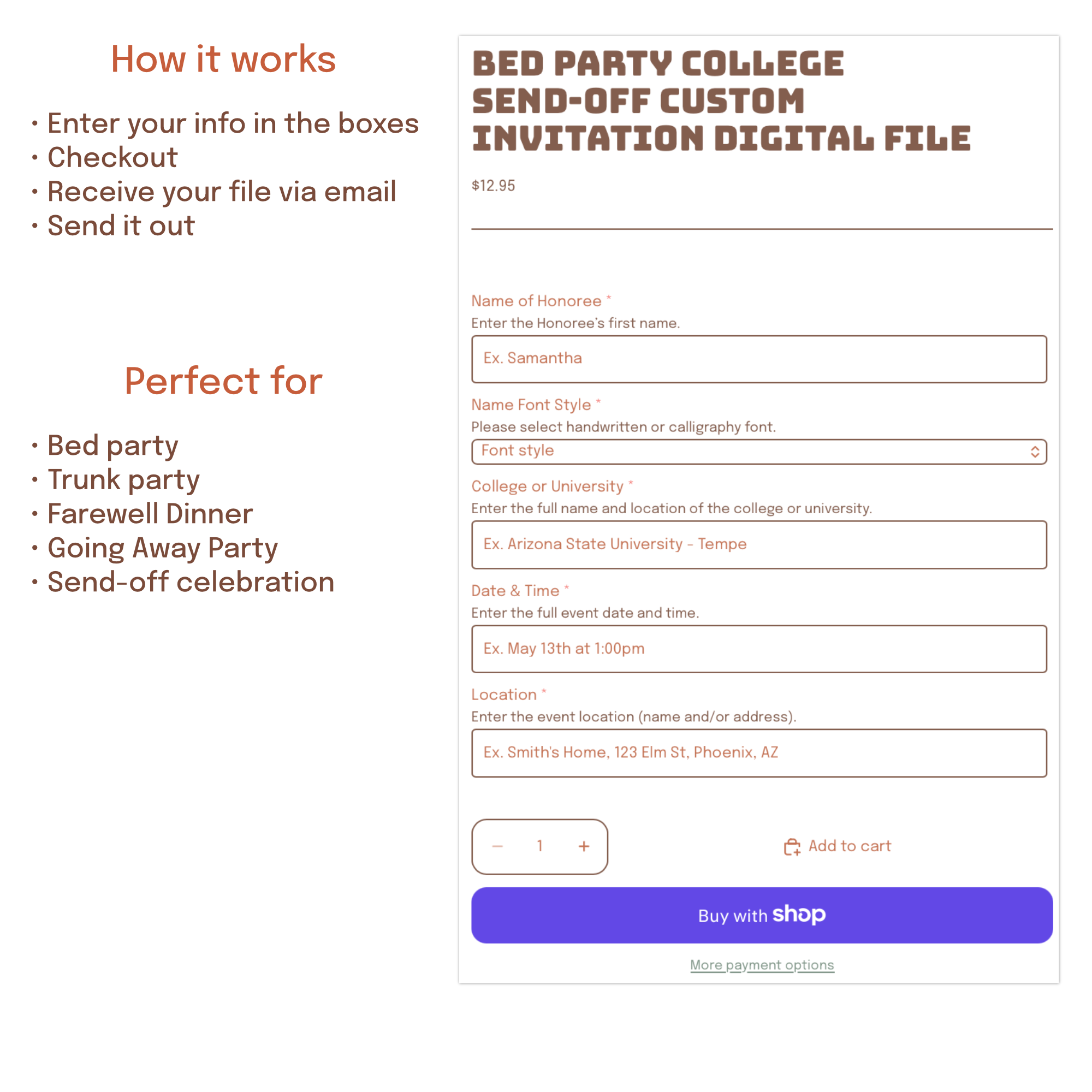 college send off invitation template customizable for any university colors or theme